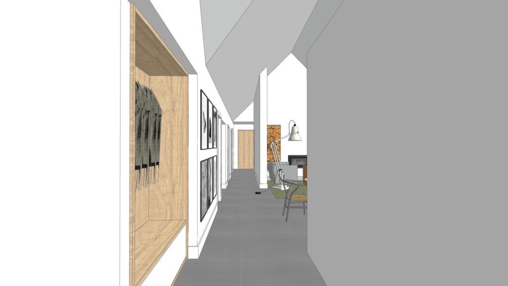 Interior concept design render at Ivy Farm, Wiltshire