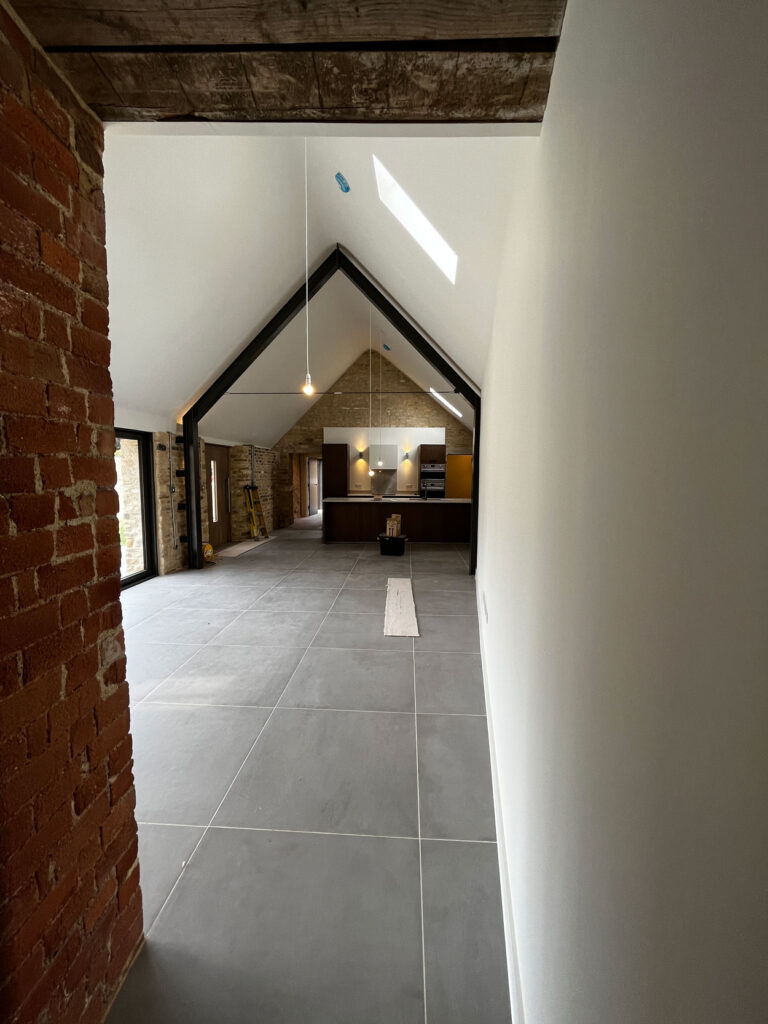 Work in progress on the interior of a barn conversion at The Farmyard in Grittleton, Wiltshire