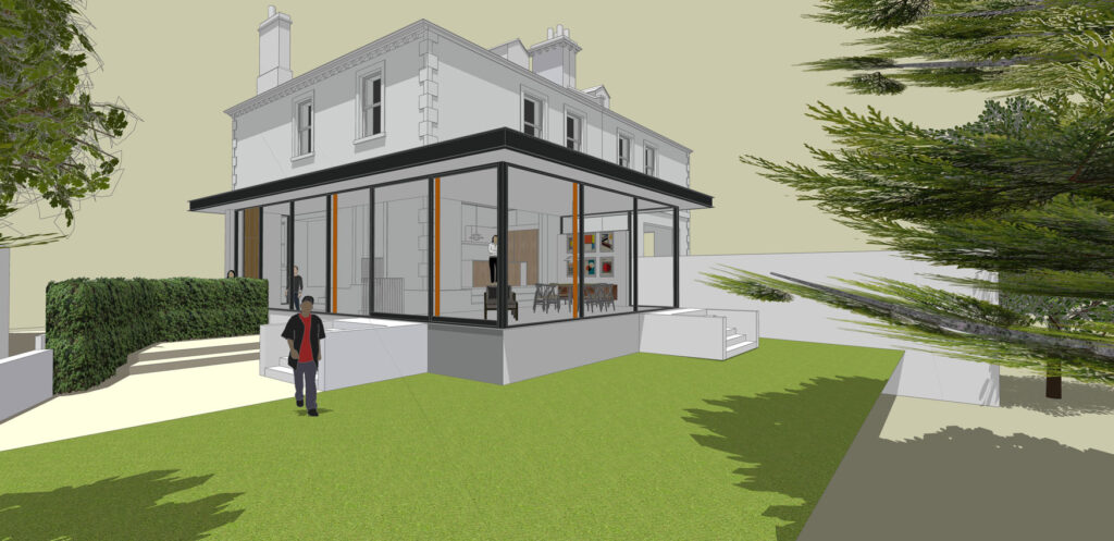 Visualisation of the glased rear extension at Victoria House. Bath
