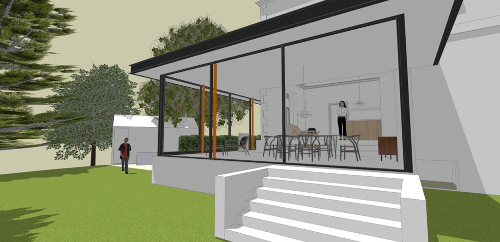 Detail visualisation of the glazed extension at Victoria House. Bath